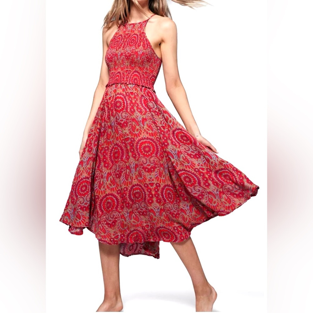 Free People Red Patterned Halter High-Low Dress